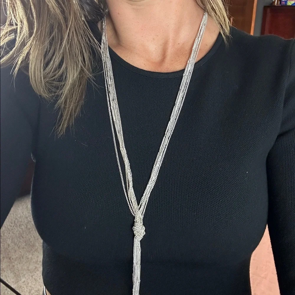 Long Silver Knotted Necklace